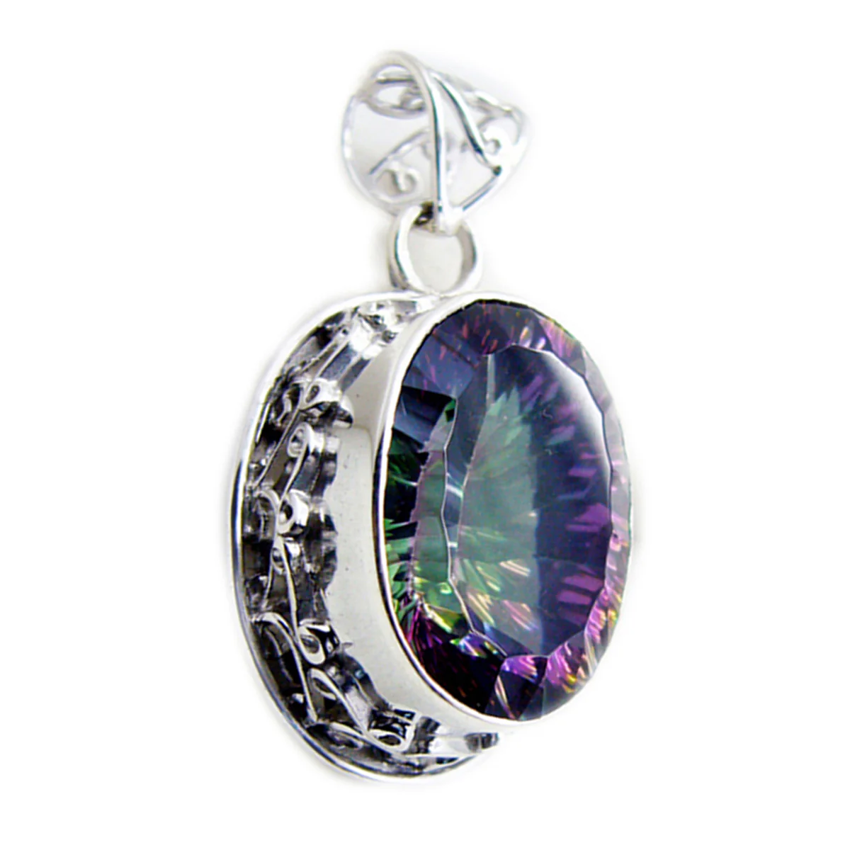 Mystic Quartz Statement Egyptian Sterling Silver Solitaire Amelia Rope-Wire multicolor Pendant Jewellery - Image 3