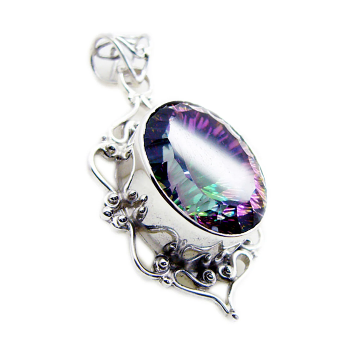 Mystic Quartz Statement Latin American 925 Silver Solitaire Julieta Rope-Wire multicolor Pendant Jewelry