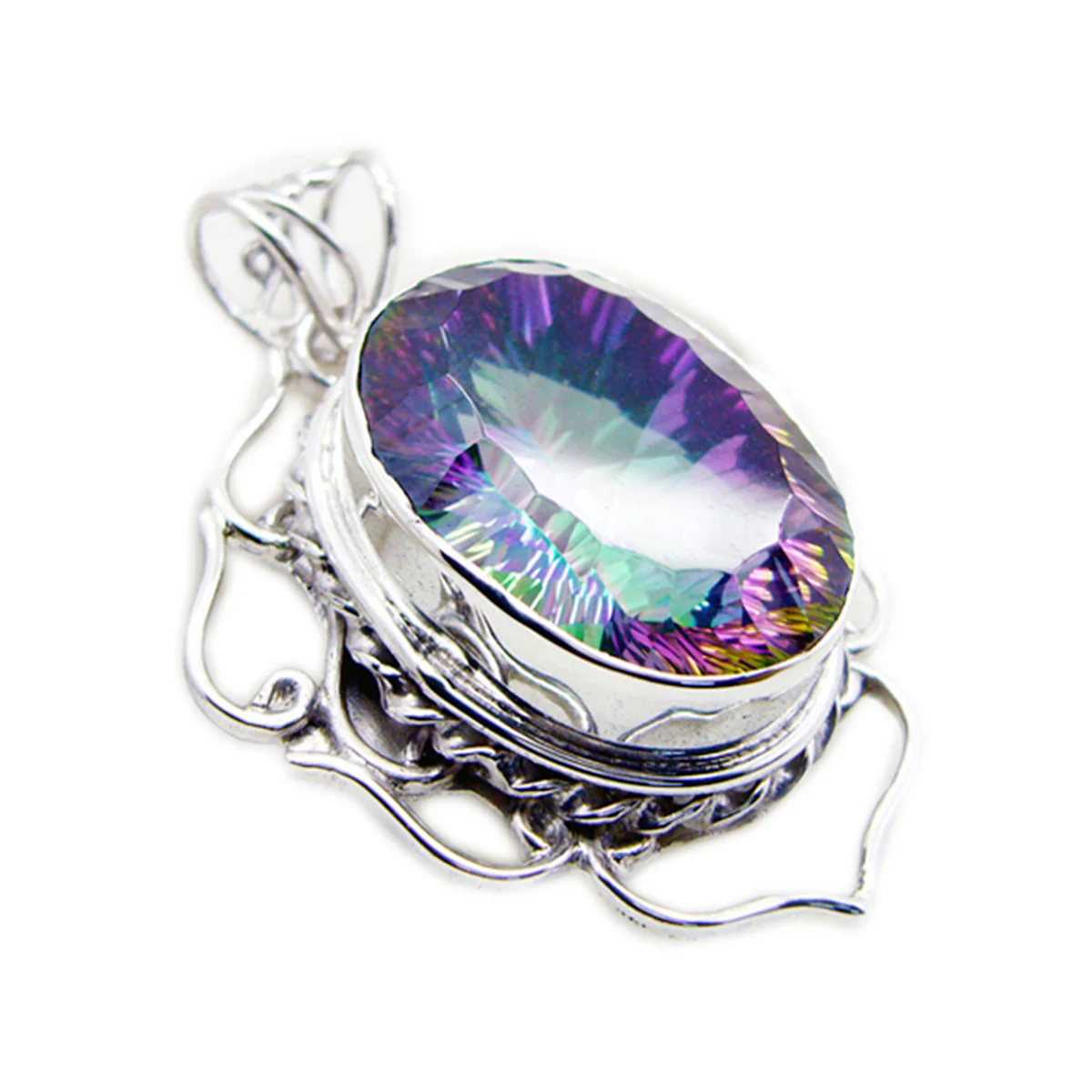 Mystic Quartz Statement Latin American Silver Solitaire Charlotte Rope-Wire multicolor Pendant Jewelry - Image 2