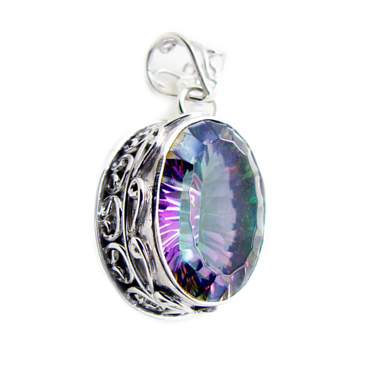 Mystic Quartz Statement Latin American Silver Solitaire Paula Rope-Wire multicolor Pendant Jewelry - Image 3