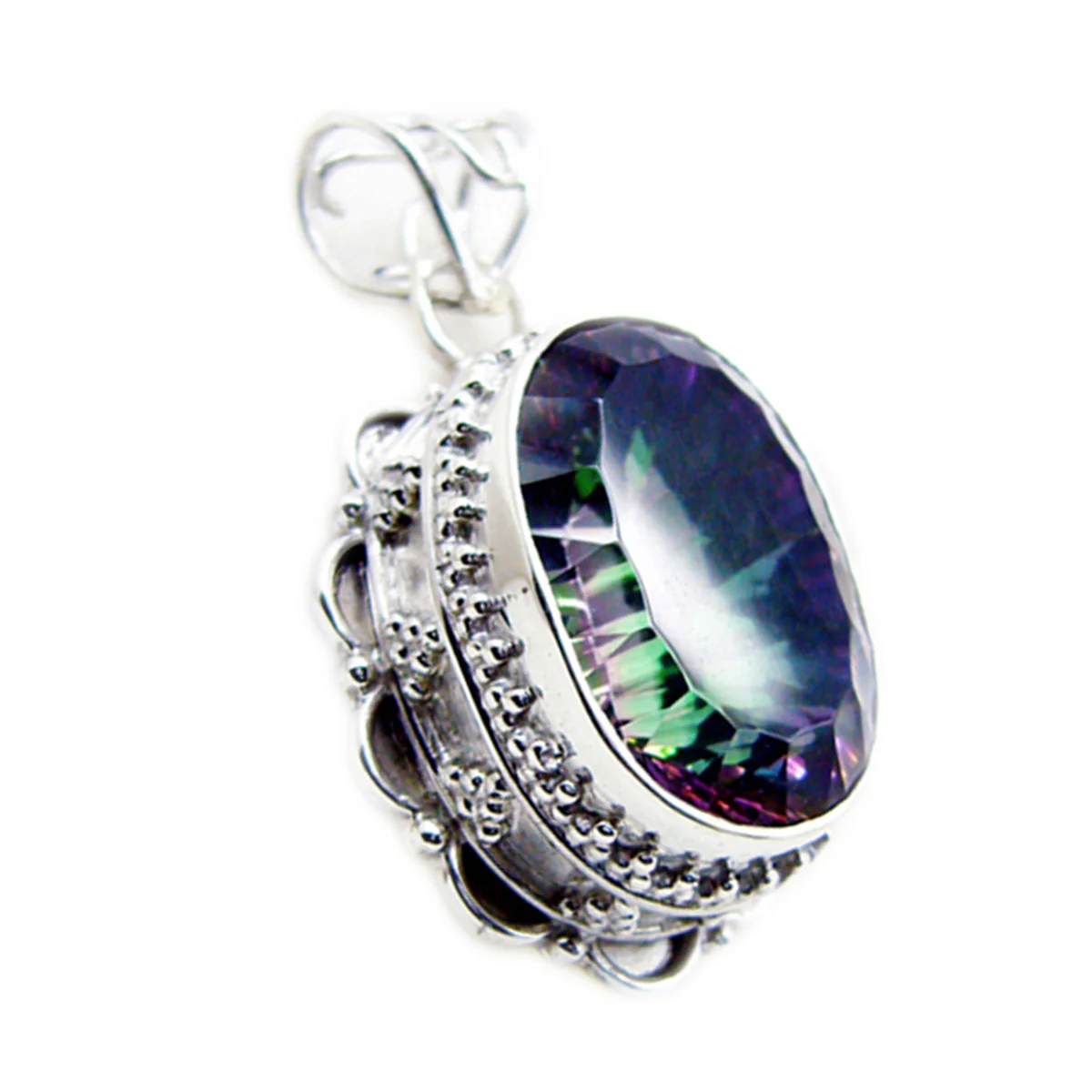 Mystic Quartz Statement Latin American Sterling Silver Solitaire Aurora Rope-Wire multicolor Pendant Jewellery