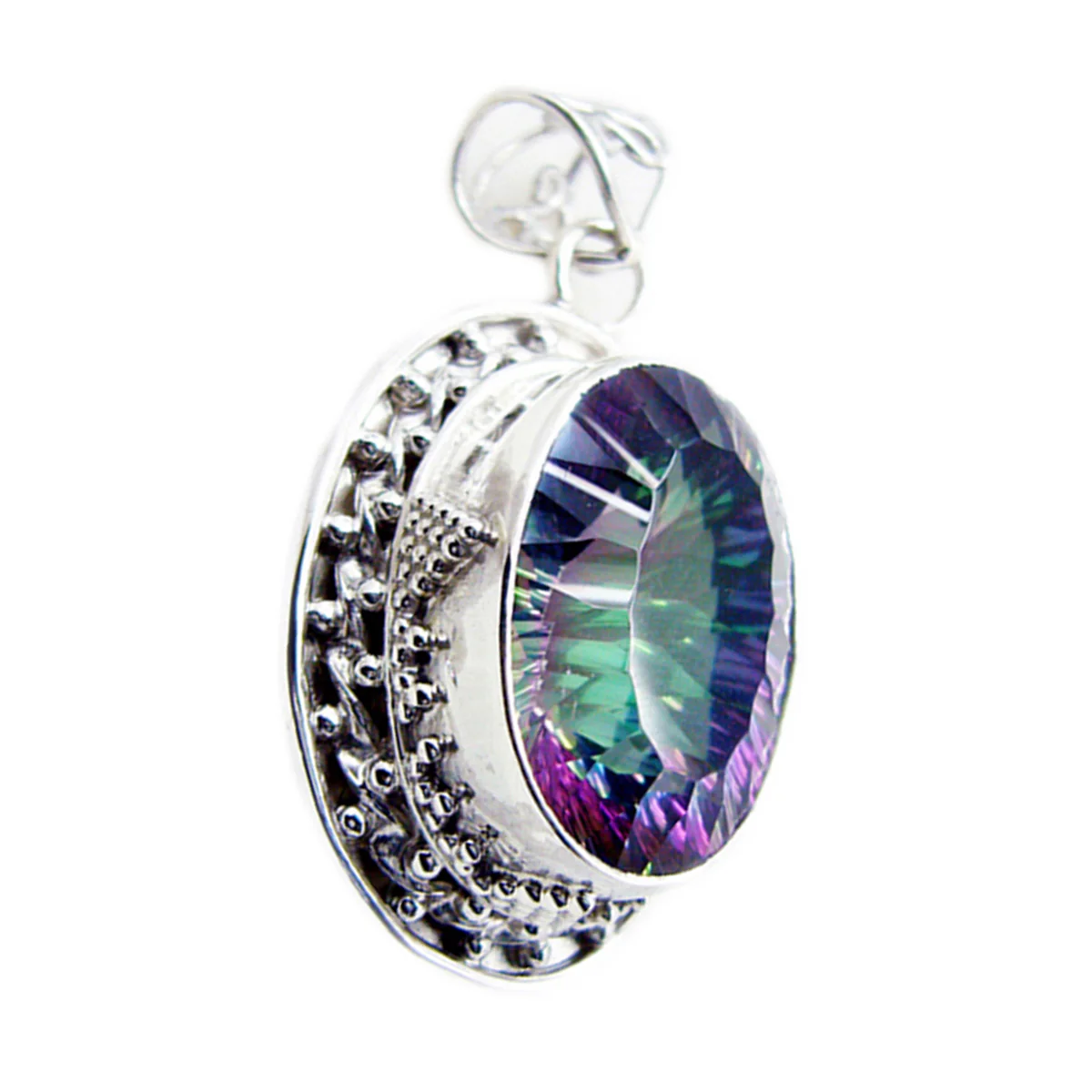 Mystic Quartz Statement Mexican 925 Silver Solitaire Sofía Rope-Wire multicolor Pendant Jewelry - Image 3