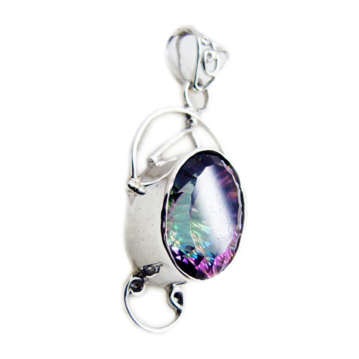 Mystic Quartz Statement Mexican Silver Solitaire Audrey Rope-Wire multicolor Pendant Jewelry - Image 3