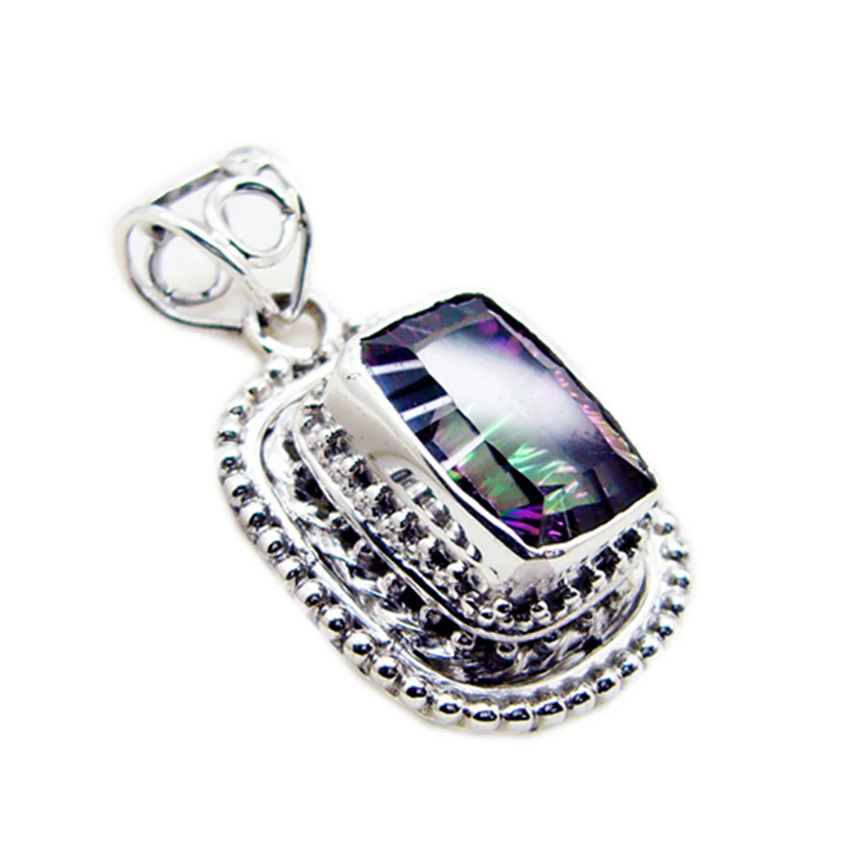 Mystic Quartz Statement Mexican Sterling Silver Solitaire Lily Rope-Wire multicolor Pendant Jewellery - Image 2