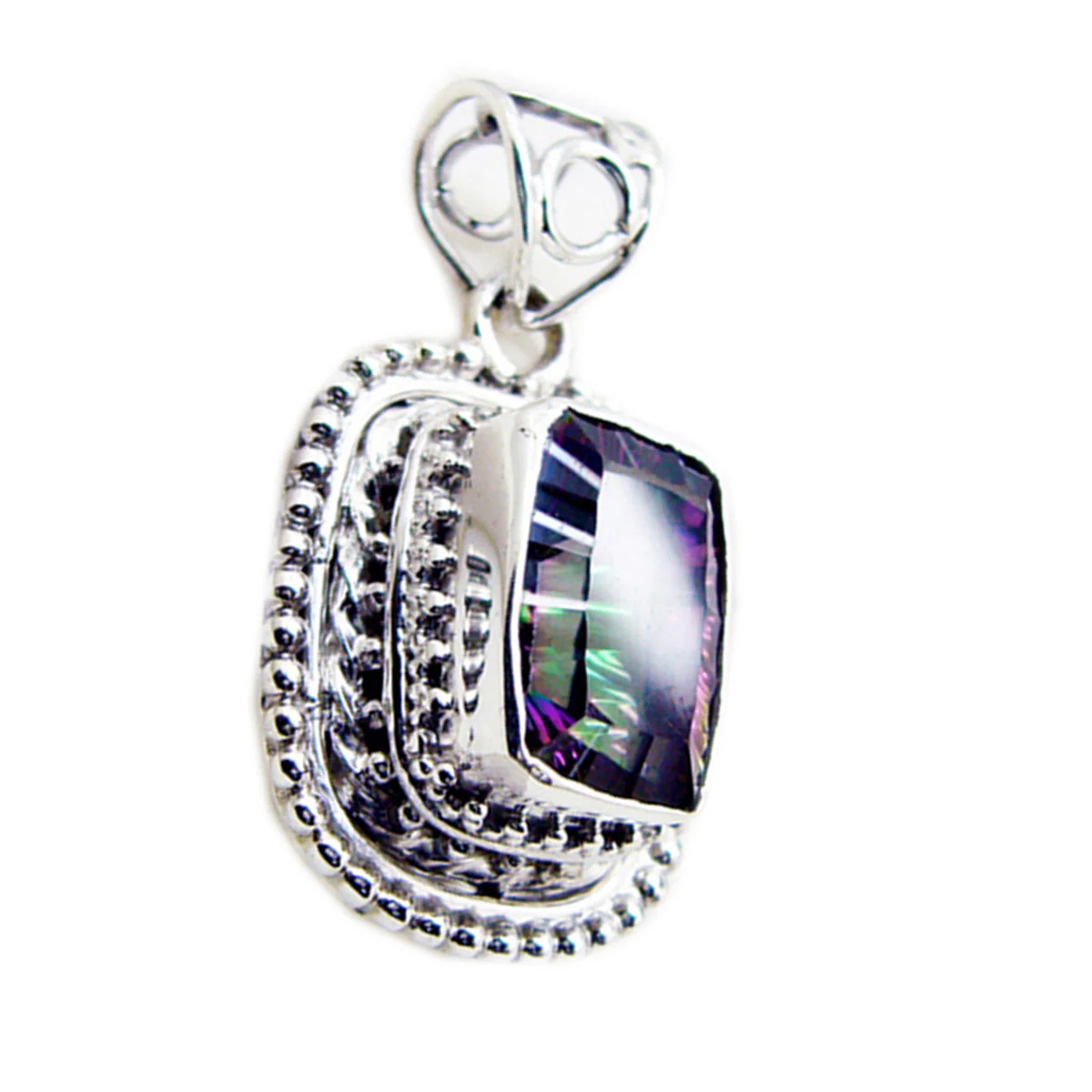 Mystic Quartz Statement Mexican Sterling Silver Solitaire Lily Rope-Wire multicolor Pendant Jewellery - Image 3
