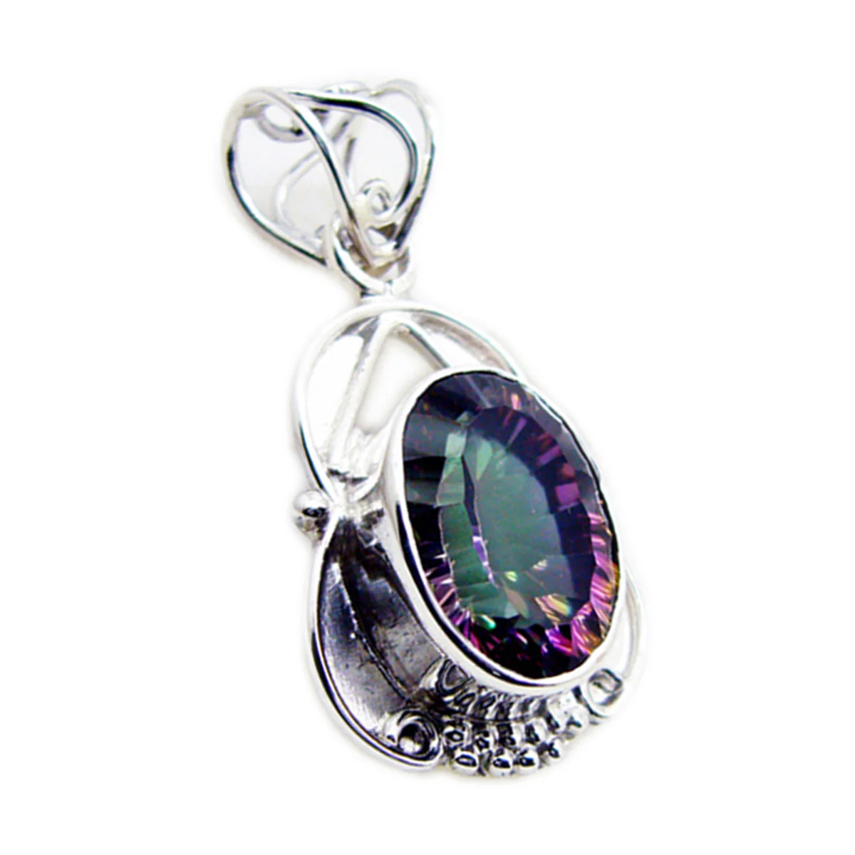 Mystic Quartz Statement Moroccan 925 Silver Solitaire Constanza Rope-Wire multicolor Pendant Jewelry