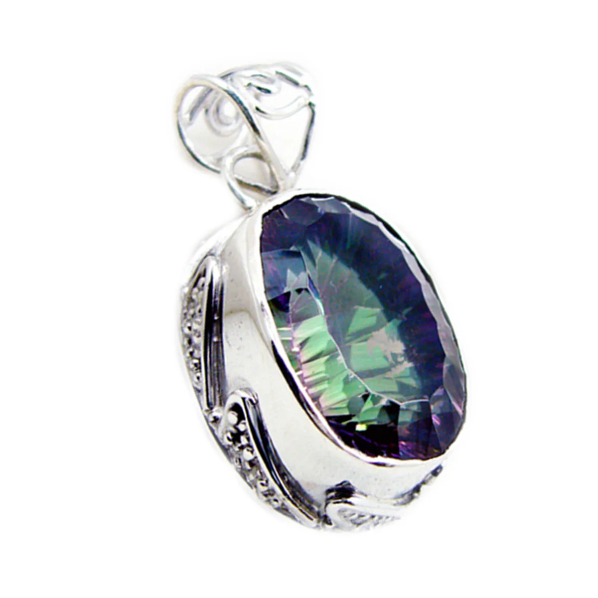 Mystic Quartz Statement Moroccan 925 Silver Solitaire Rebeca Rope-Wire multicolor Pendant Jewelry