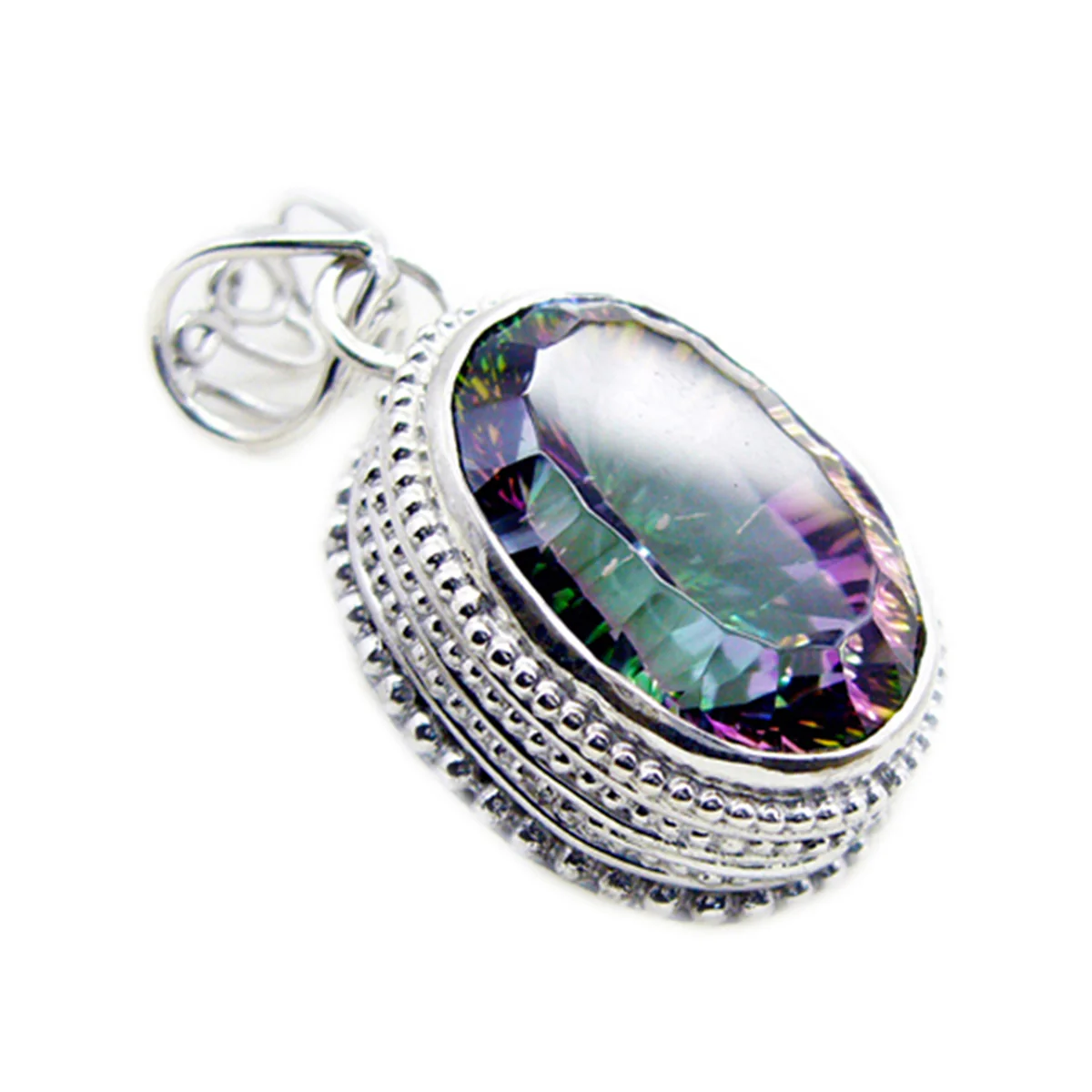 Mystic Quartz Statement Moroccan Silver Solitaire Alina Rope-Wire multicolor Pendant Jewelry - Image 2