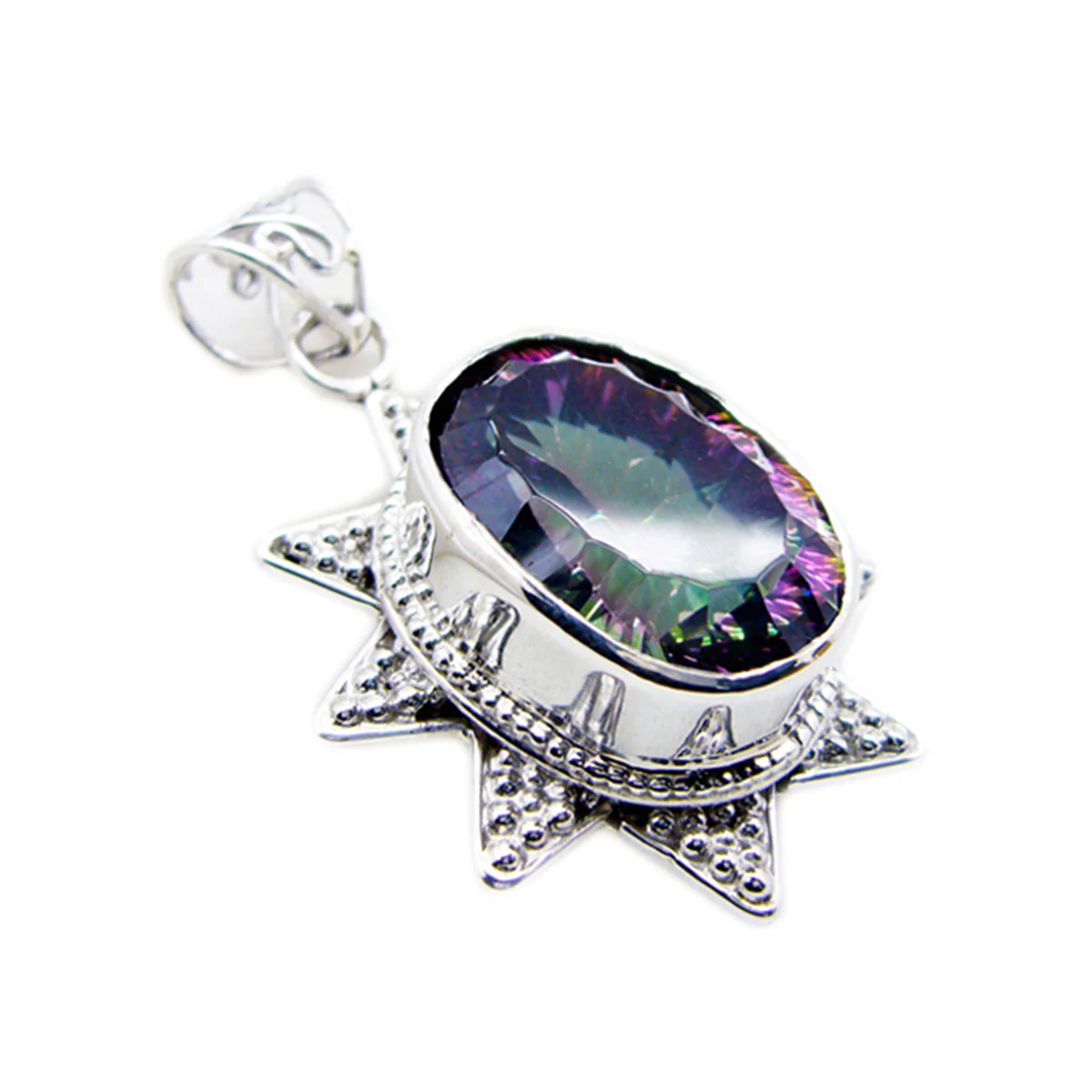 Mystic Quartz Statement Russian Silver Solitaire Valentina Rope-Wire multicolor Pendant Jewelry - Image 2