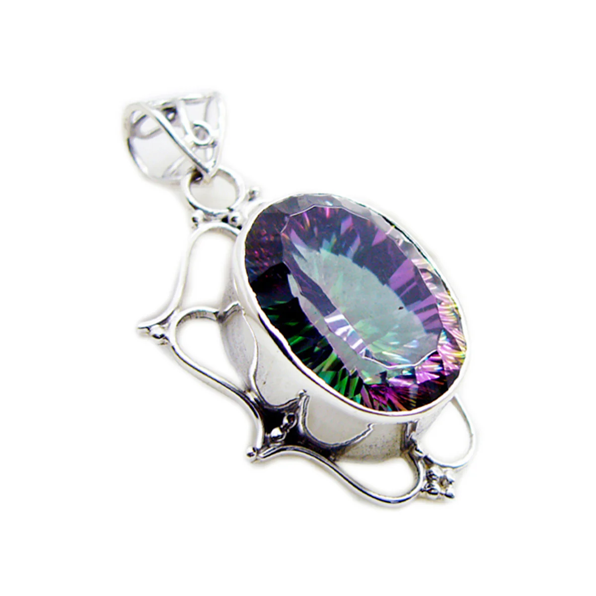 Mystic Quartz Statement Turkish 925 Silver Solitaire Lucia Rope-Wire multicolor Pendant Jewelry - Image 2