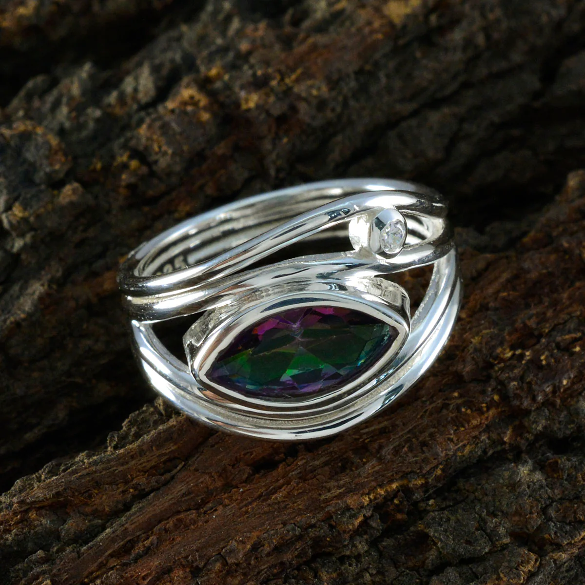 Mystic Quartz Toi et Moi Russian 925 Sterling Silver multicolor Gems Tiny Feminine Ring Jewellery - Image 3