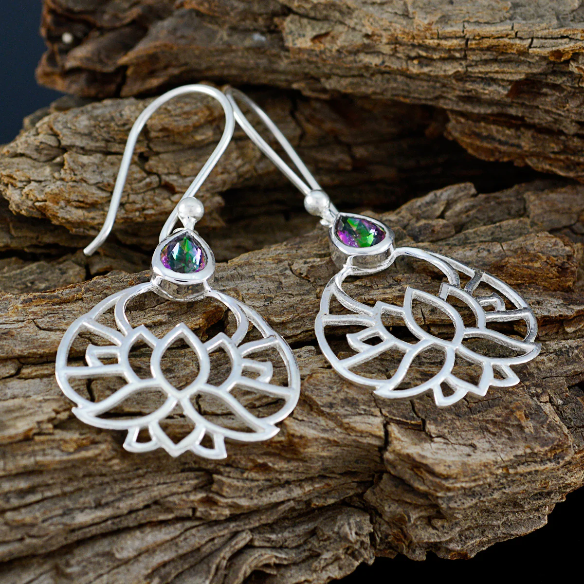 Mystic Quartz Turkish Cecilia Solitaire Dangle multicolor Sterling Silver Earring - Image 3
