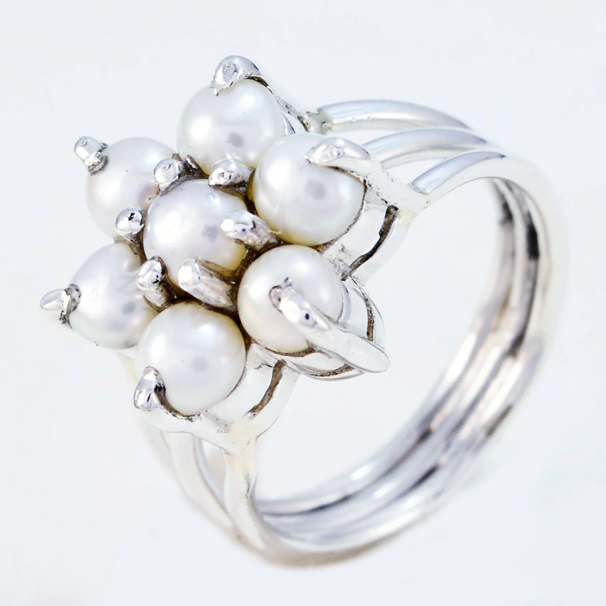 Pearl Hepta Indian 925 Silver White Gemstone Minimal Floral Ring Jewelry - Image 2