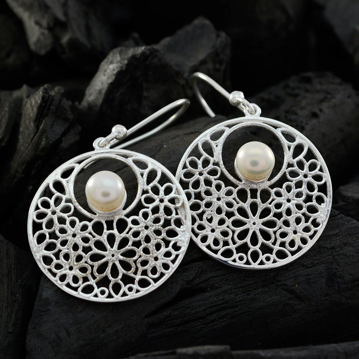 Pearl Korean Layla Solitaire Dangle White 925 Sterling Silver Earring - Image 2