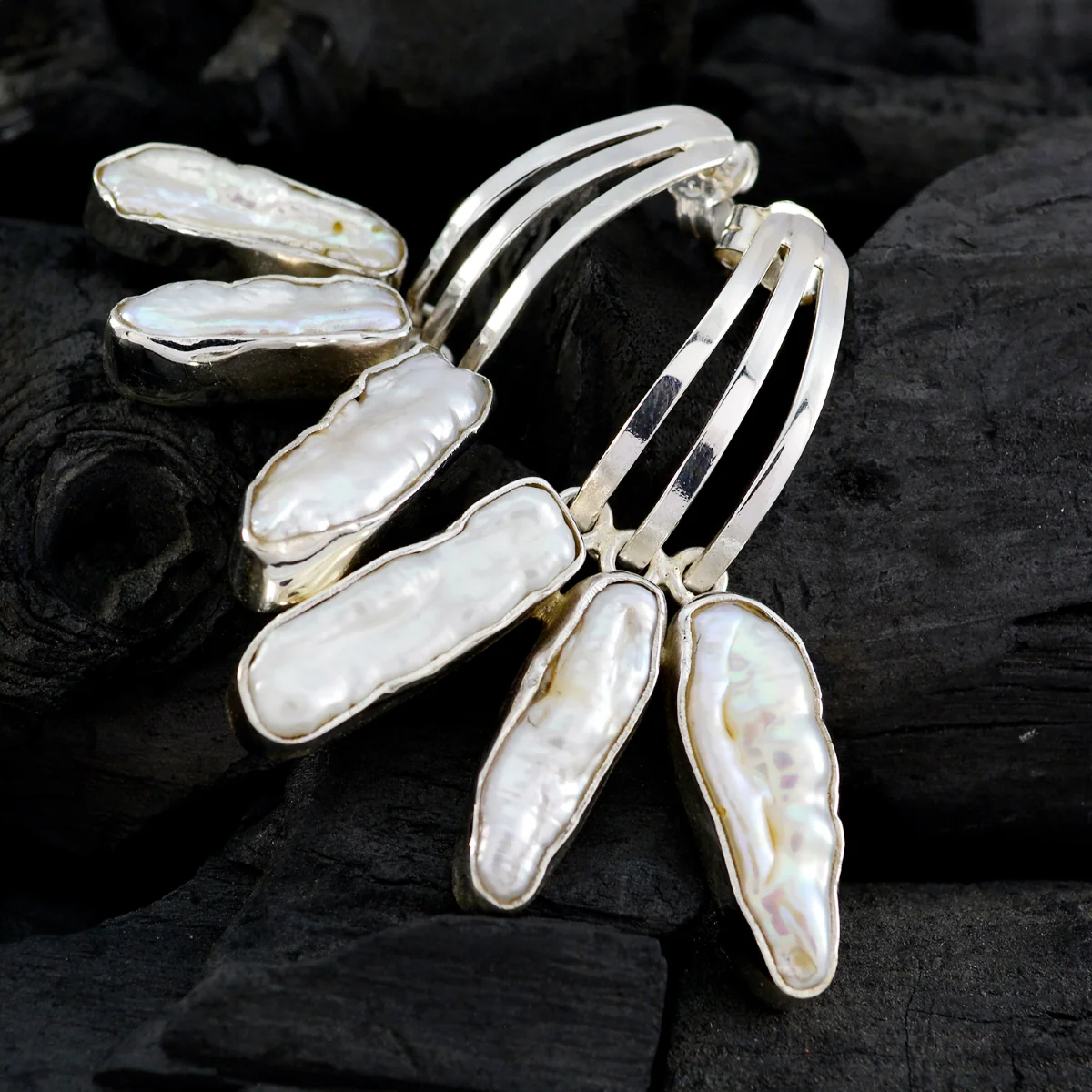 Pearl Moroccan Katharina multiple Stud White Silver Earring - Image 4