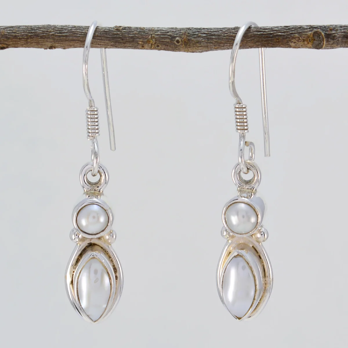 Pearl Russian Katarina multiple Dangle White Sterling Silver Earring - Image 2