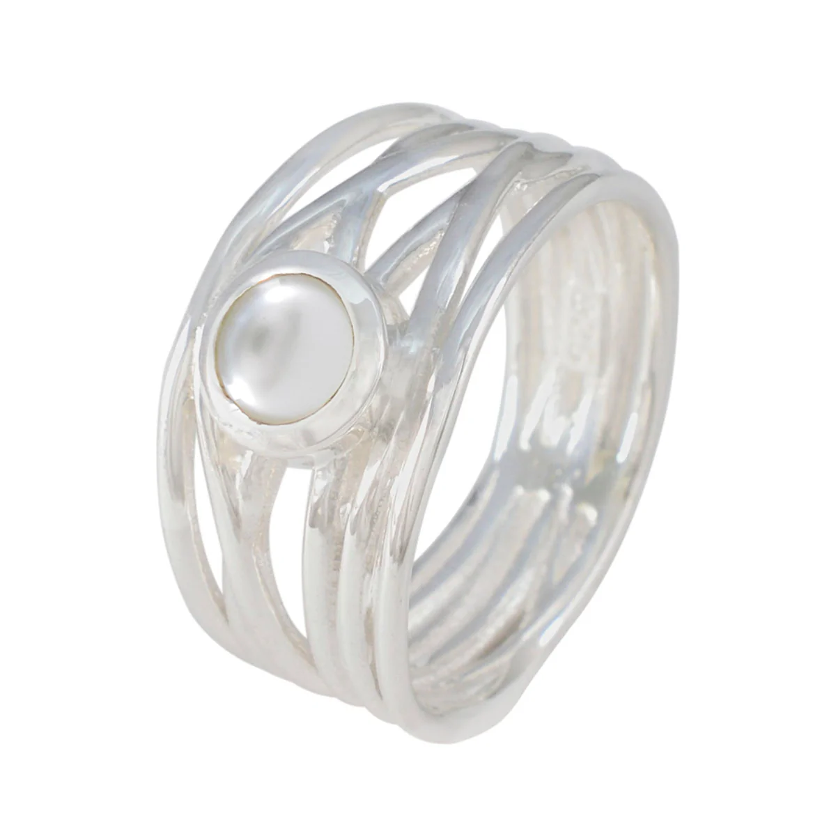 Pearl Solitaire Australian Sterling Silver White Gems Eye-catching Rope-Wire Band Jewelry - Image 2
