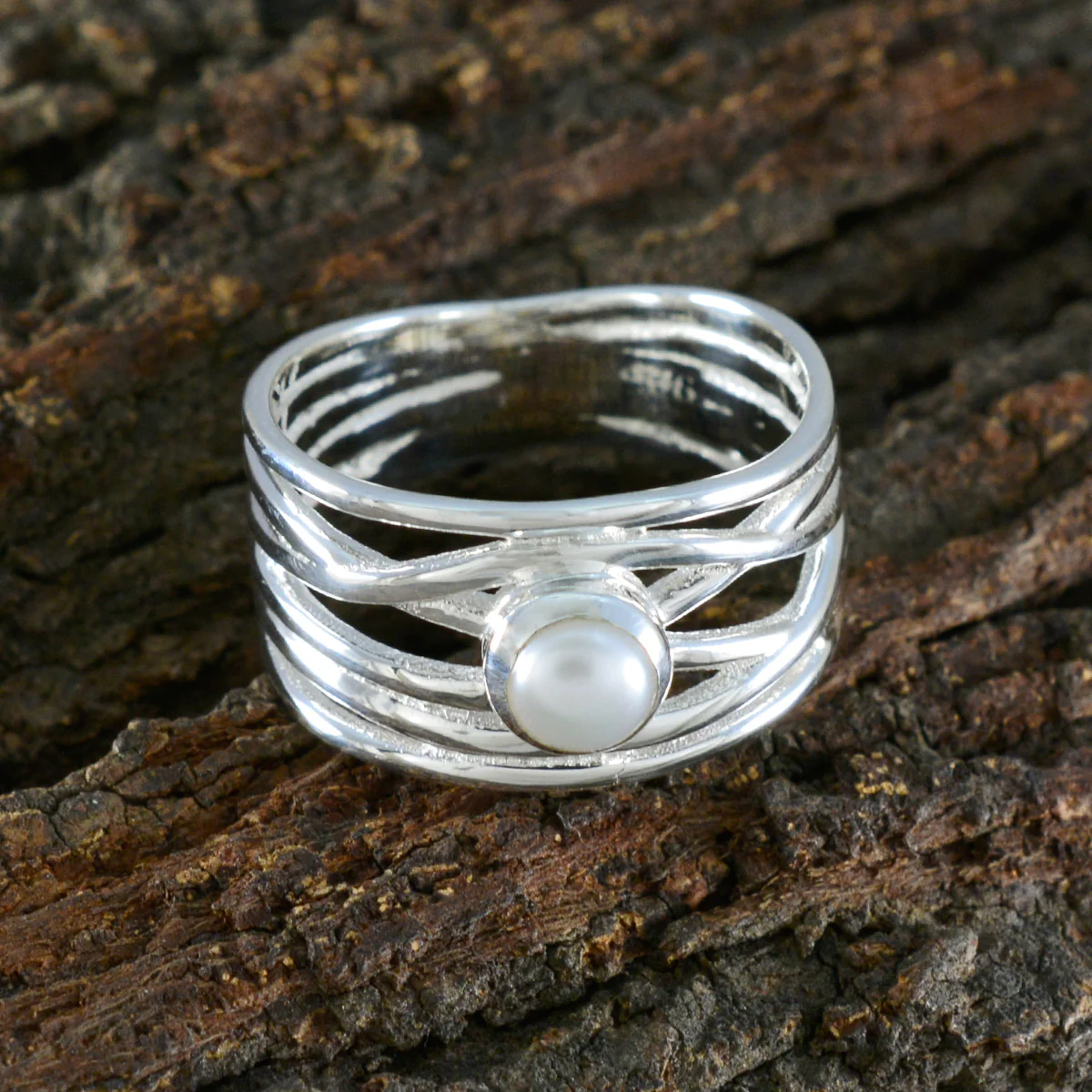 Pearl Solitaire Australian Sterling Silver White Gems Eye-catching Rope-Wire Band Jewelry - Image 3