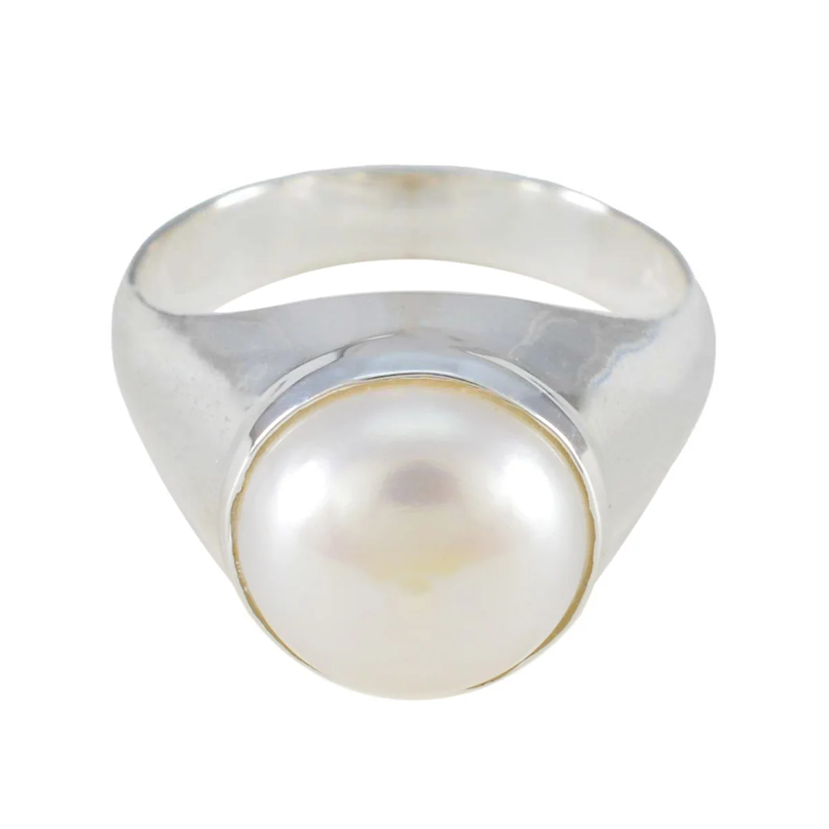 Pearl Solitaire French Silver White Gems Versatile Luxurious Ring Jewellery