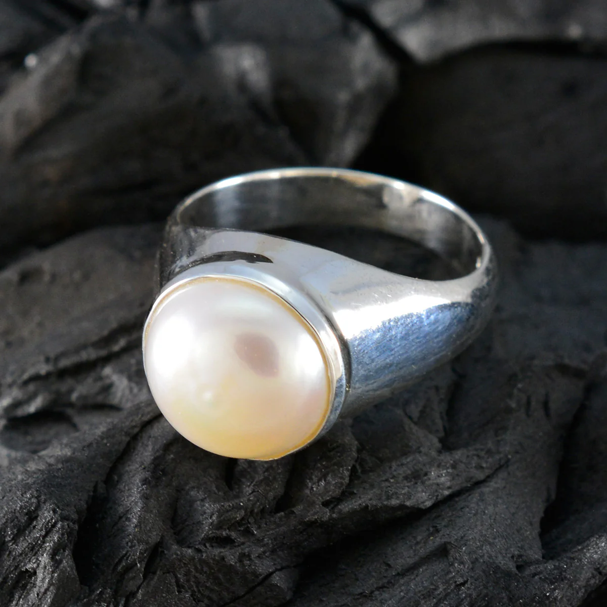 Pearl Solitaire French Silver White Gems Versatile Luxurious Ring Jewellery - Image 4