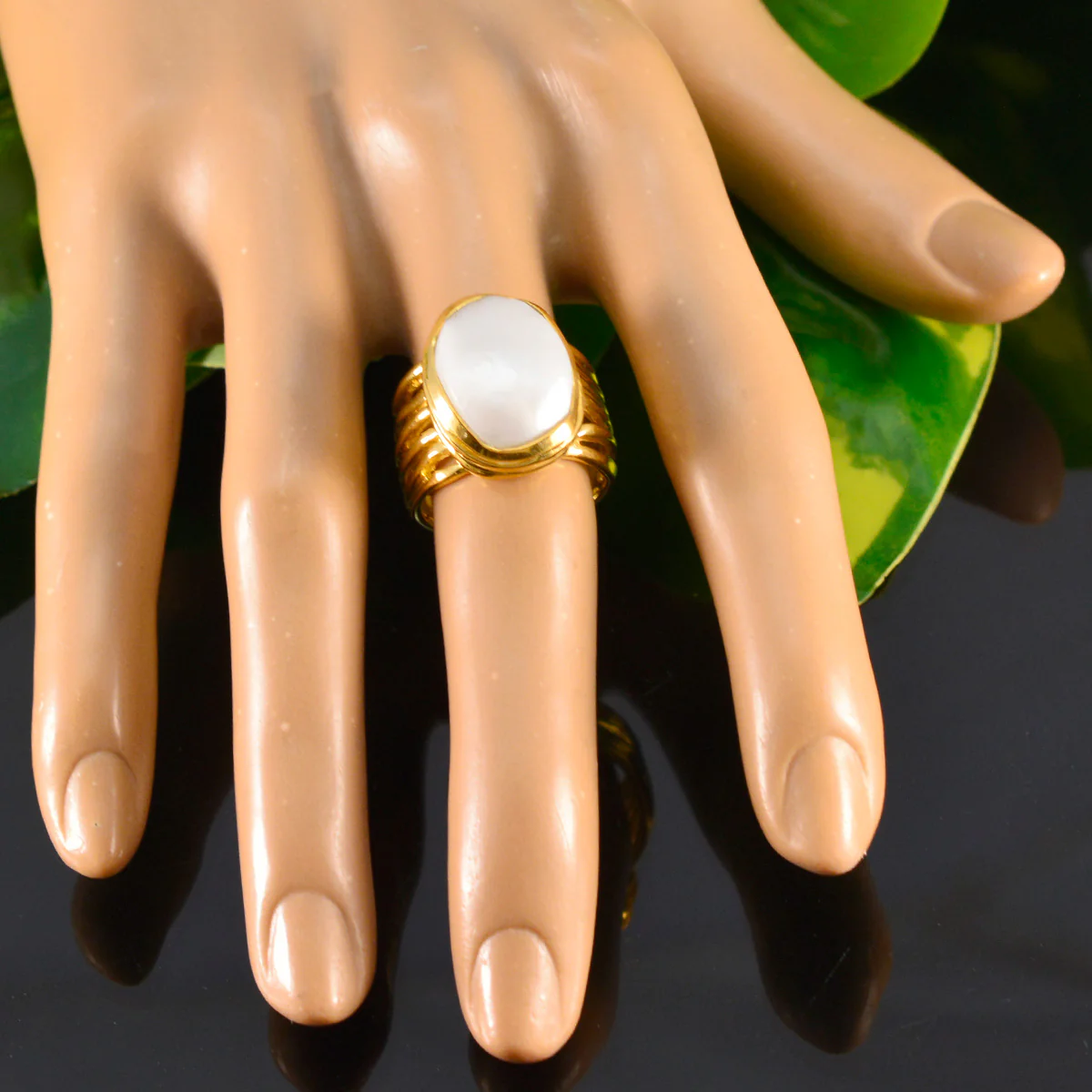 Pearl Solitaire German 92.5 Silver White Gemstone Statement Armor Ring Jewellery - Image 4