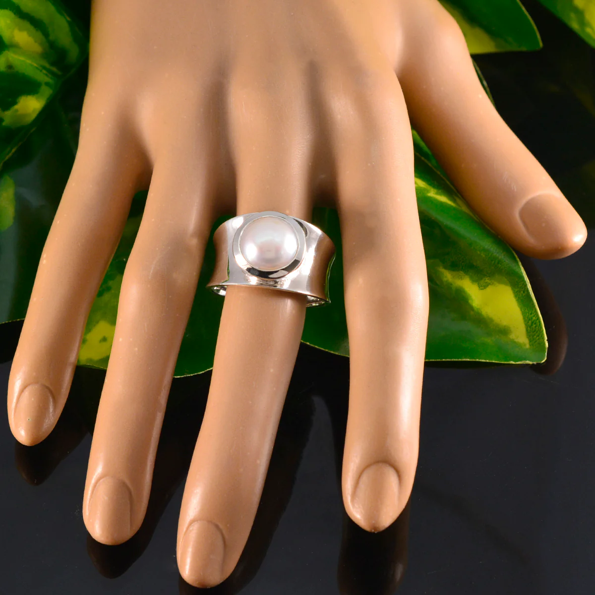Pearl Solitaire German Sterling Silver White Gems Edgy Armor Band Jewelry - Image 5