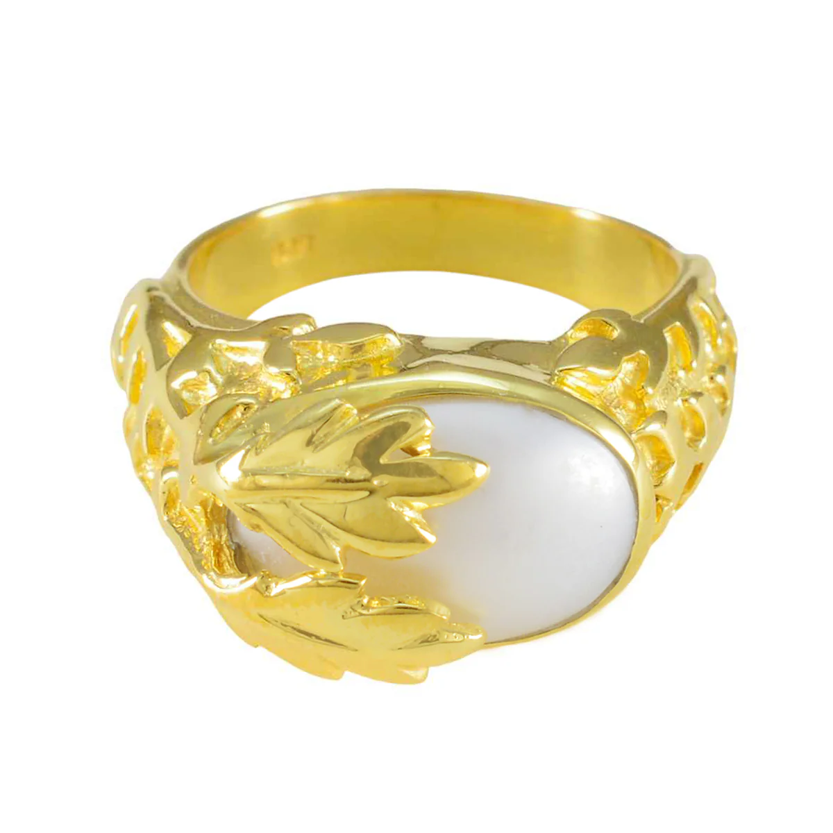 Pearl Solitaire Indian 925 Silver White Gemstone Essential Leafy Ring Jewelry