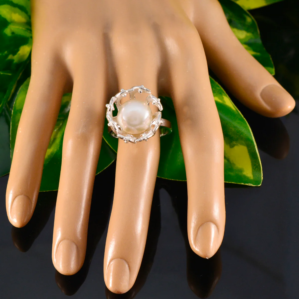 Pearl Solitaire Italian Silver White Gemstones Edgy Abstract Ring Jewelry - Image 6
