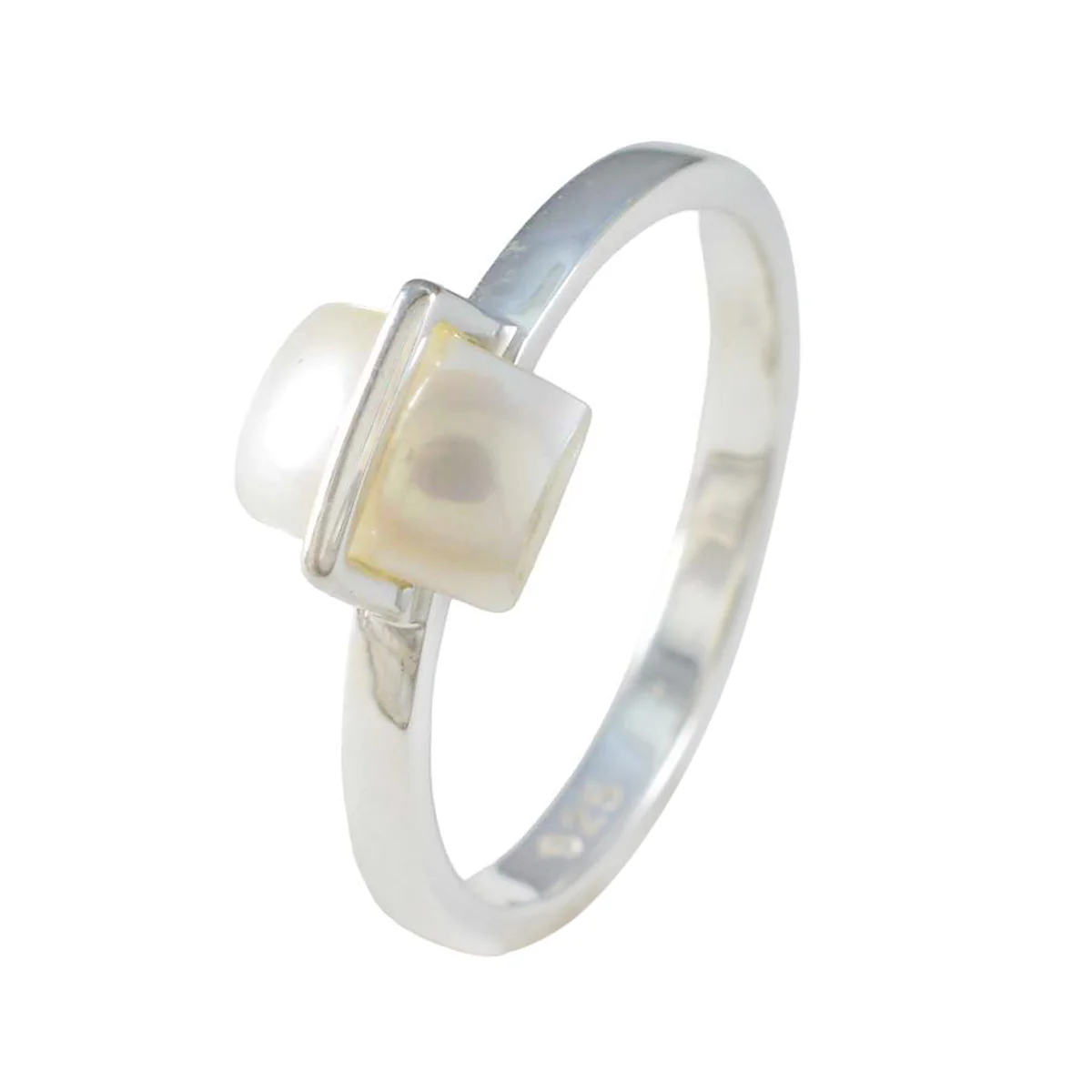 Pearl Solitaire Japanese Sterling Silver White Gems Dainty Boho Ring Jewelry - Image 2