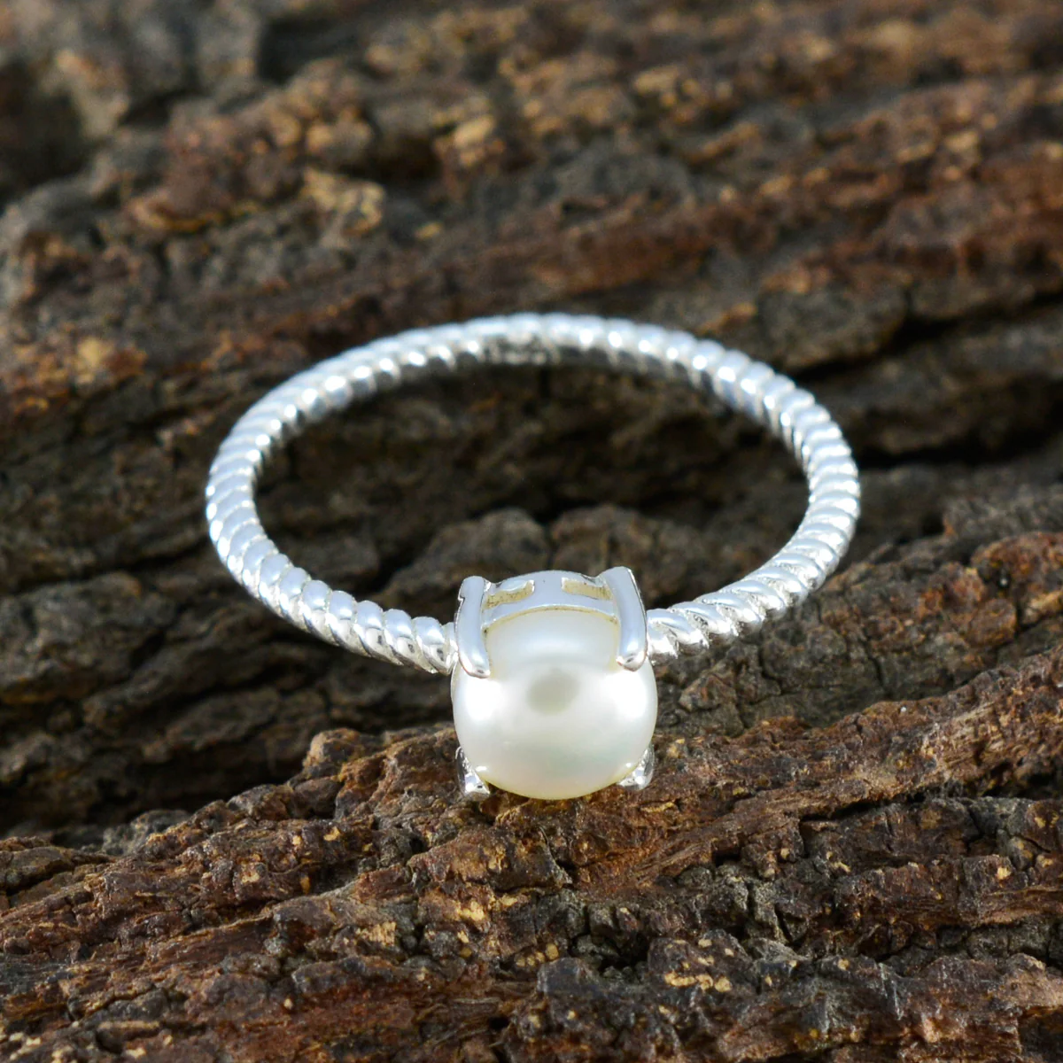 Pearl Solitaire Korean Sterling Silver White Gemstones Delicate Twist Ring Jewellery - Image 3