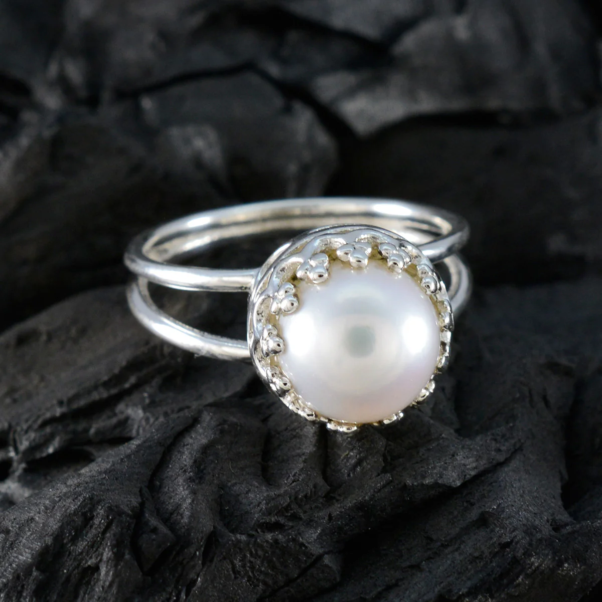 Pearl Solitaire Russian 925 Sterling Silver White Gemstone Minimal Fairytale Ring Jewelry - Image 4