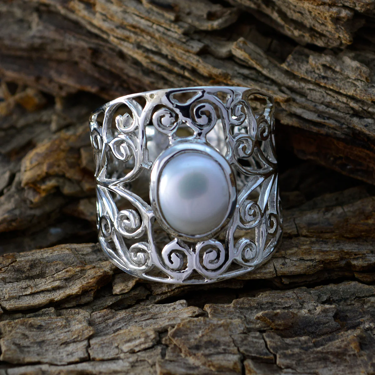 Pearl Solitaire Spanish Silver White Gems Mid-weight Filigree Ring Jewellery - Image 2