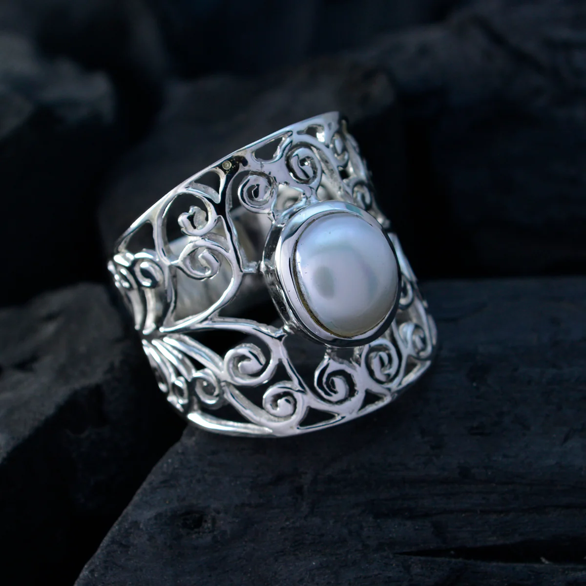 Pearl Solitaire Spanish Silver White Gems Mid-weight Filigree Ring Jewellery - Image 3