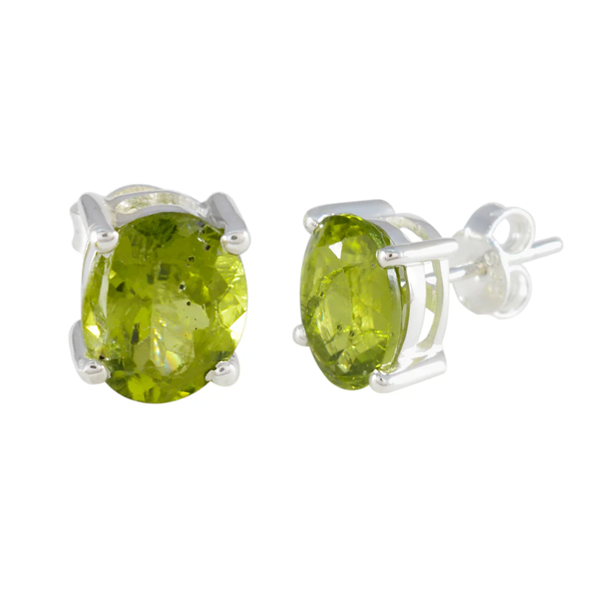 Peridot African Hazel Solitaire Stud Green 925 Sterling Silver Earring - Image 2