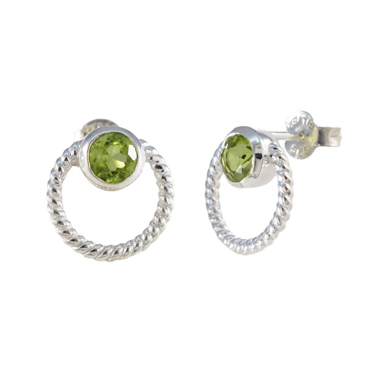 Peridot American Lourrdes Solitaire Stud Green Sterling Silver Earring - Image 2