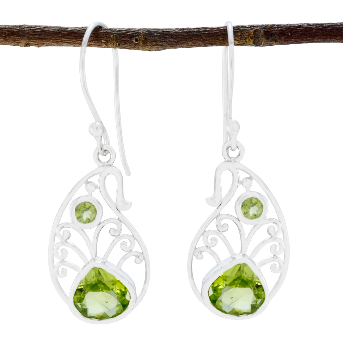 Peridot Egyptian Lily multiple Dangle Green Sterling Silver Earring