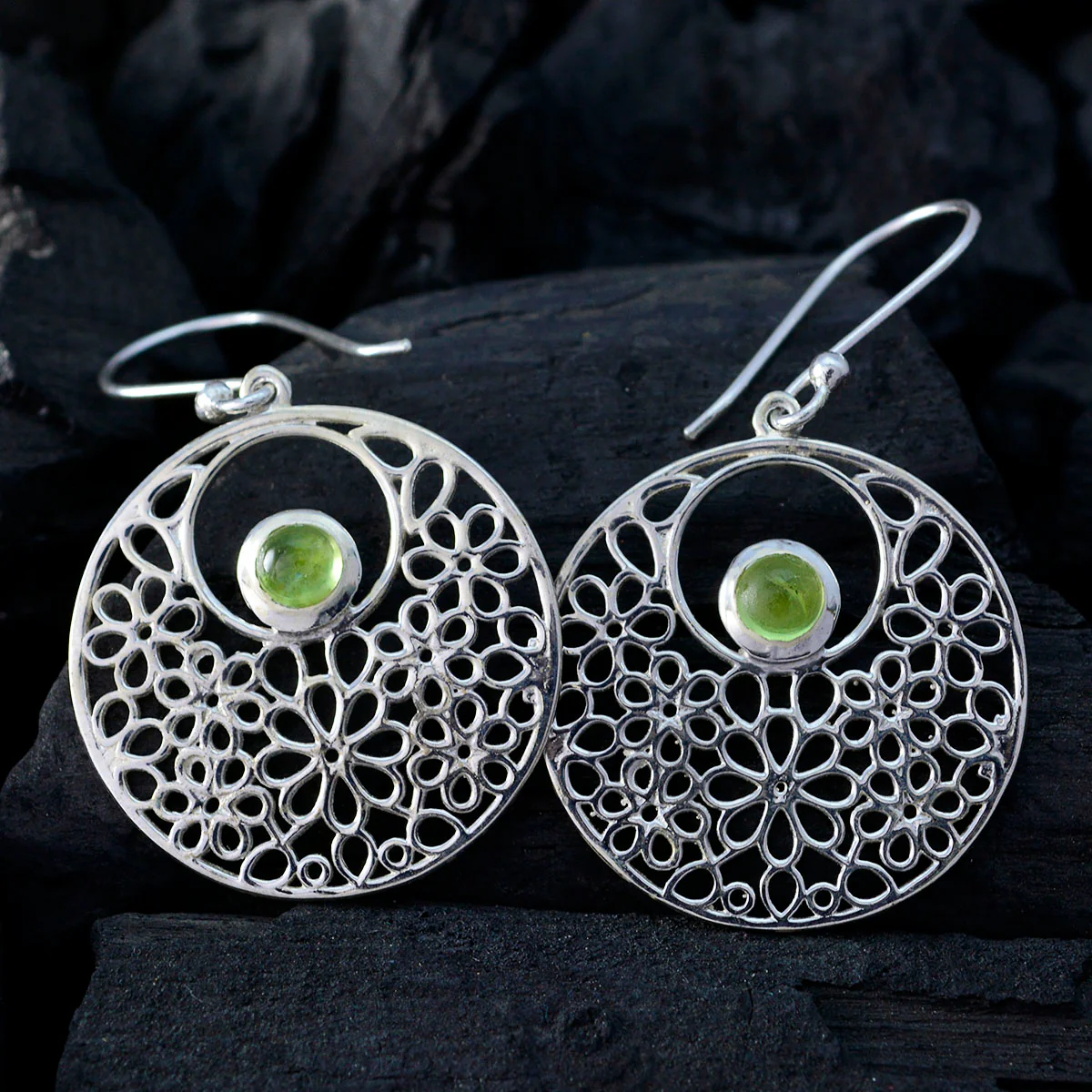 Peridot French Joaquina Solitaire Dangle Green 925 Sterling Silver Earring - Image 2