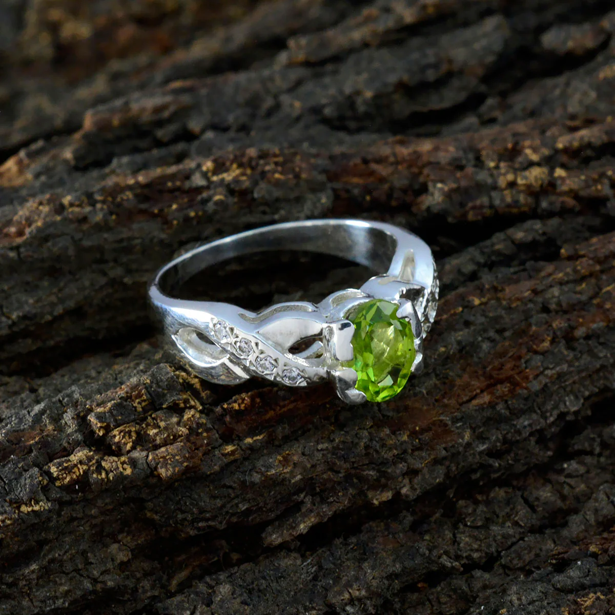 Peridot Halo African 92.5 Silver Green Gems Featherlight Abstract Ring Jewellery - Image 3