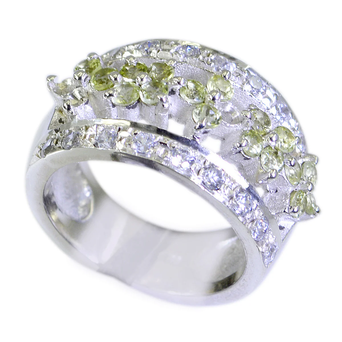 Peridot Halo French Sterling Silver Green Gems Statement Traditional Ring Jewellery - Image 2
