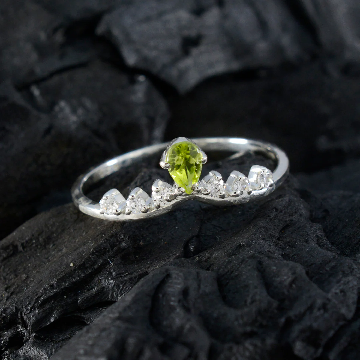 Peridot Halo Japanese 92.5 Silver Green Gemstones Minimalist Trendy Ring Jewelry - Image 5