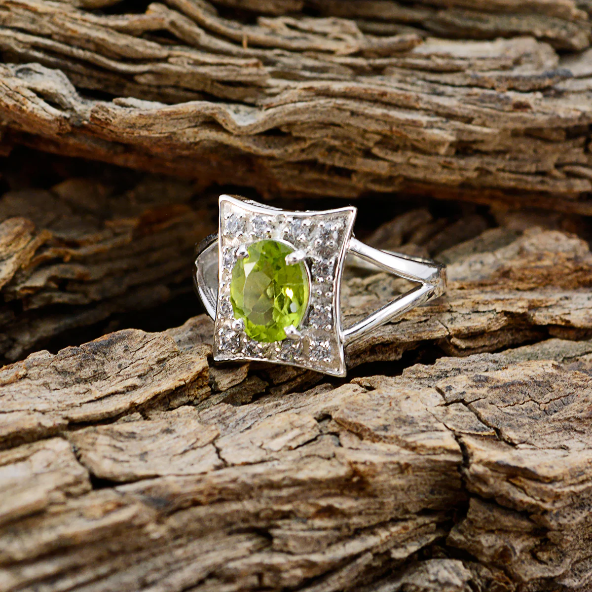 Peridot Halo Korean Sterling Silver Green Gemstone Whisper-thin Sophisticated Ring Jewelry - Image 3