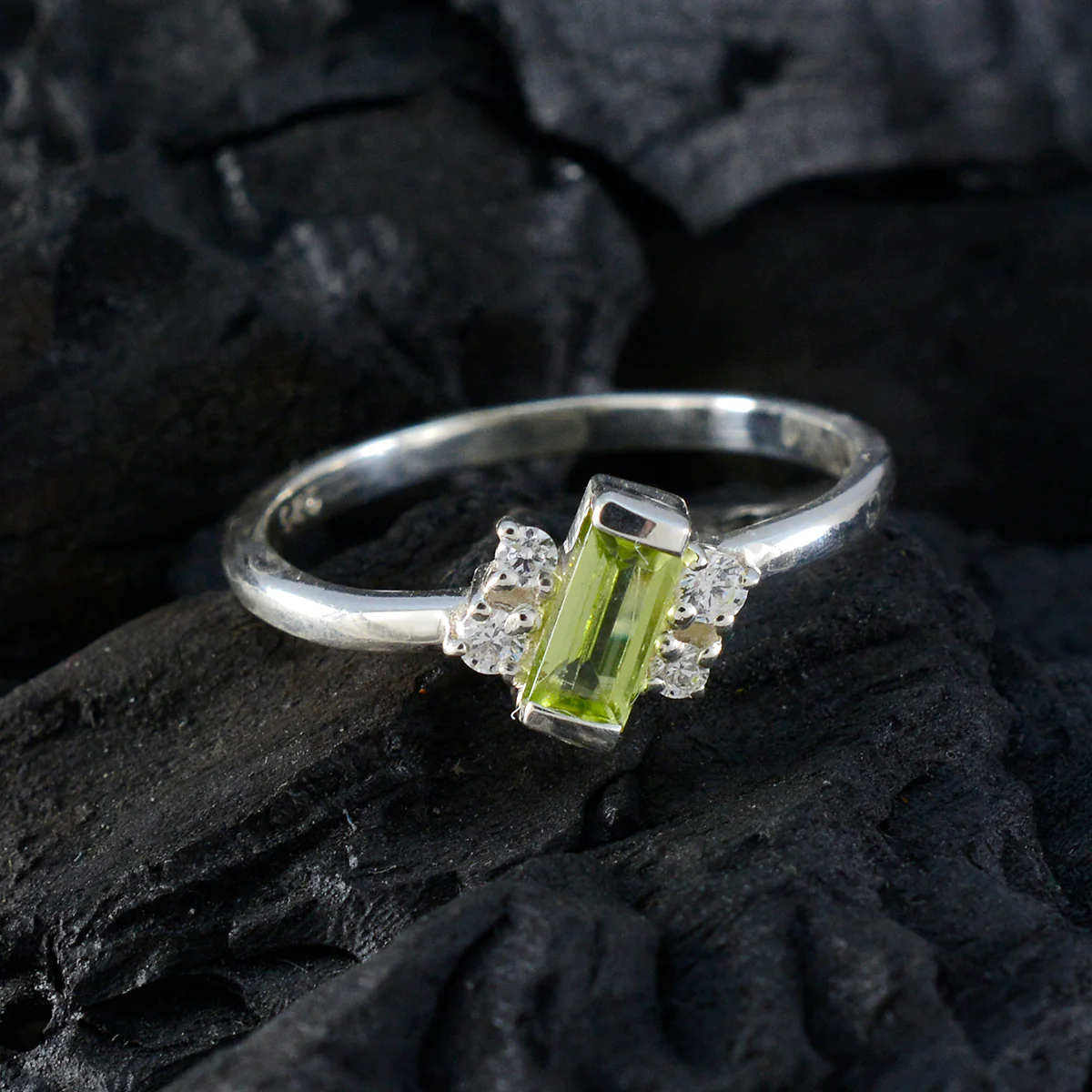 Peridot Halo Turkish Sterling Silver Green Gemstone Elegant  Modern Ring Jewelry - Image 4