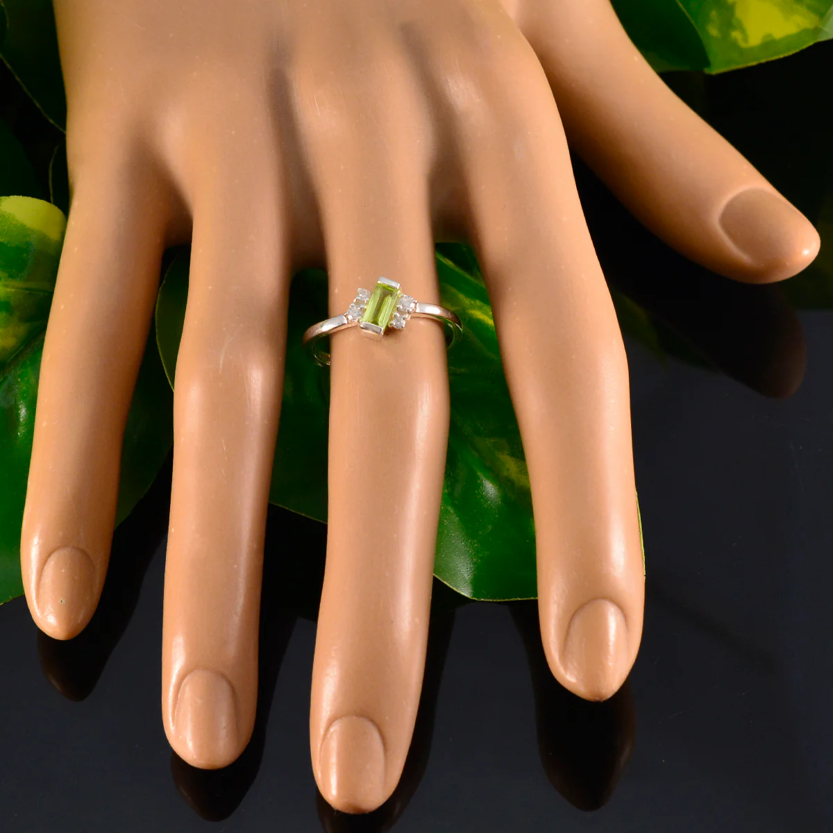 Peridot Halo Turkish Sterling Silver Green Gemstone Elegant  Modern Ring Jewelry - Image 5