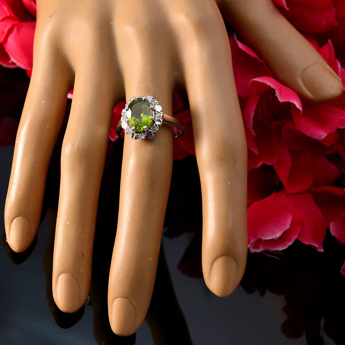 Peridot Halo Turkish Sterling Silver Green Gemstone Whisper-thin Glamorous Ring Jewellery - Image 5