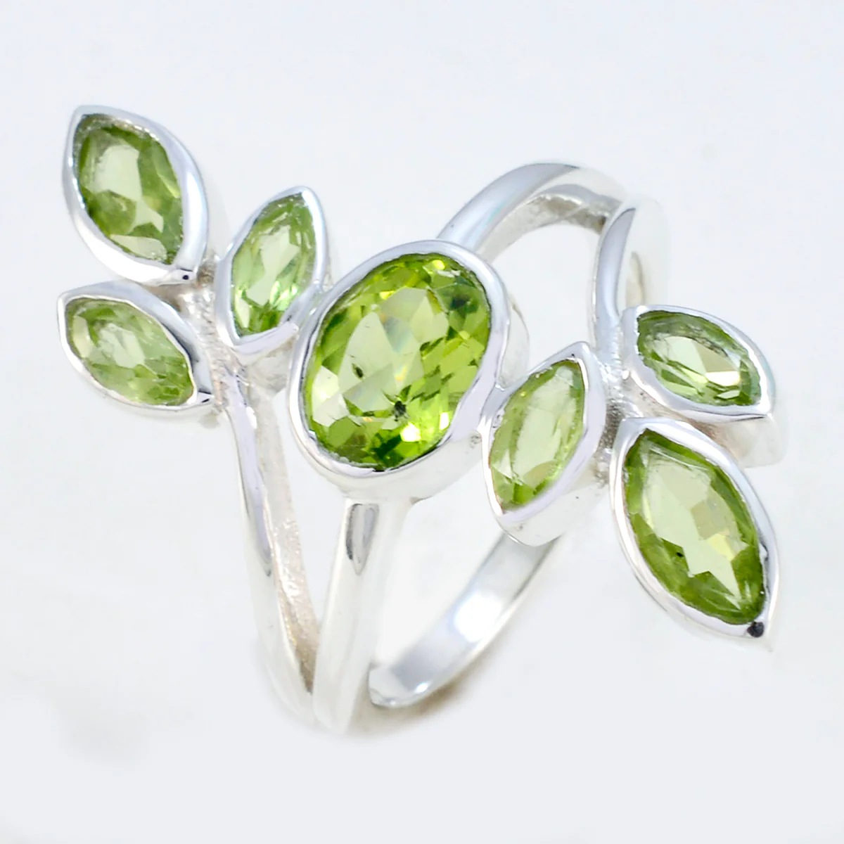 Peridot Hepta Moroccan Sterling Silver Green Gemstones Classic Leafy Ring Jewellery - Image 2