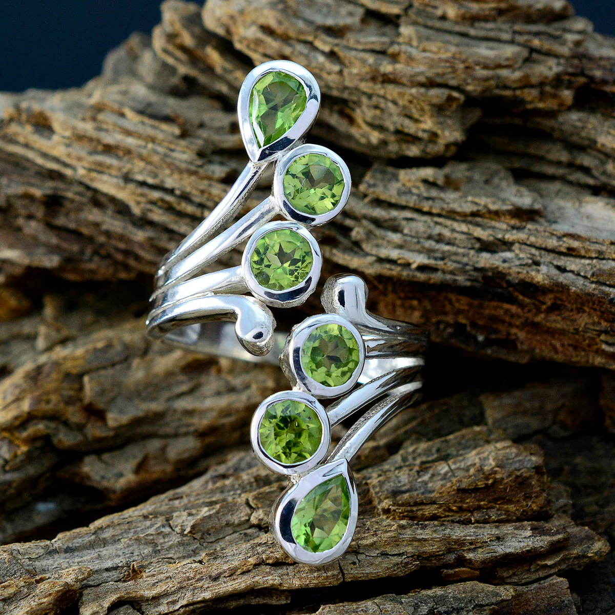 Peridot Hexa Indian Sterling Silver Green Gems Versatile Contemporary Ring Jewelry - Image 3
