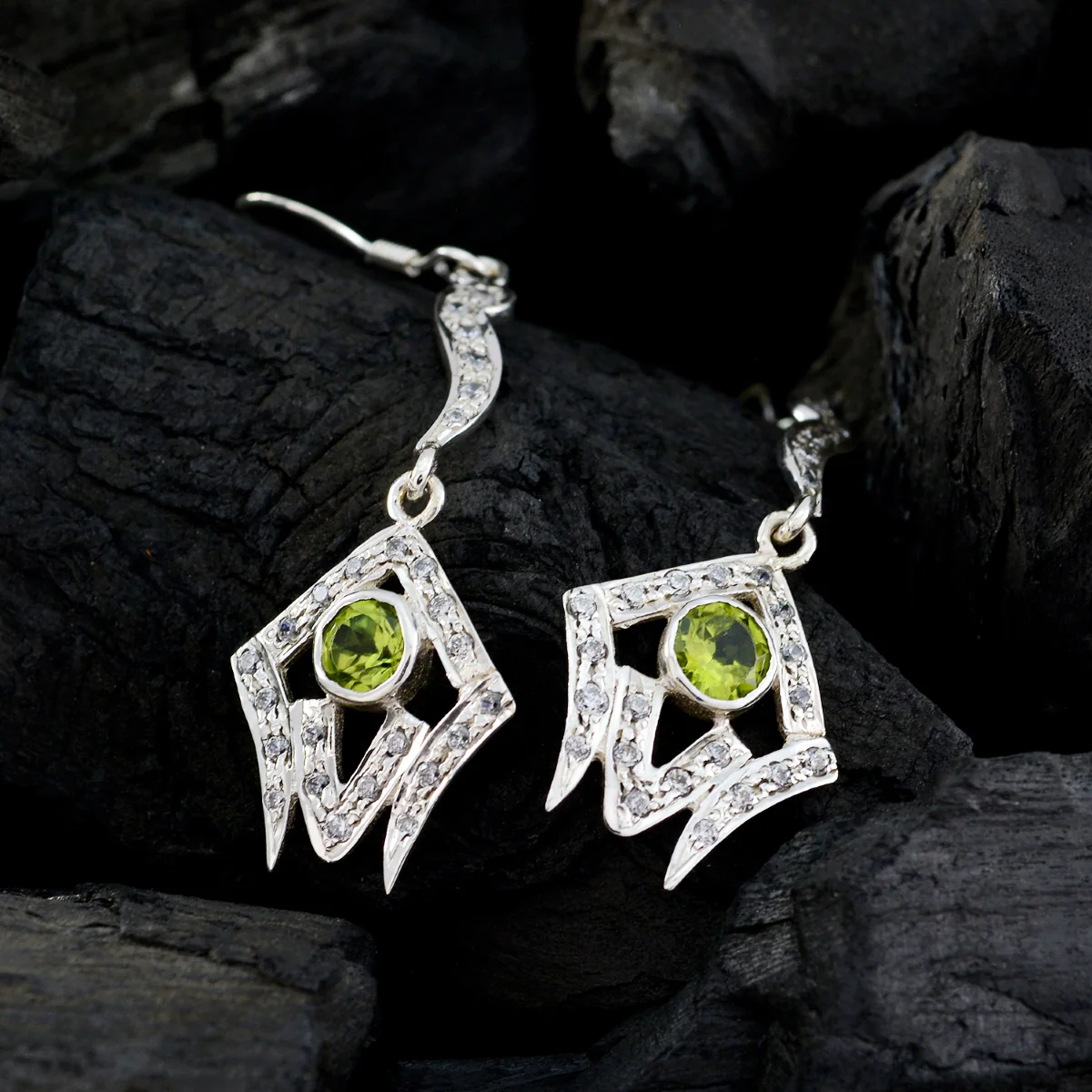 Peridot Indian Kristine multiple Dangle Green Sterling Silver Earring - Image 4