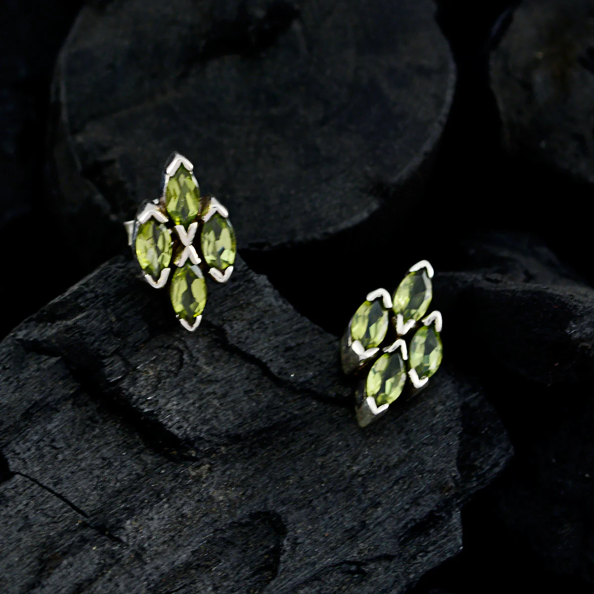 Peridot Middle Eastern Josephine multiple Stud Green Sterling Silver Earring - Image 2