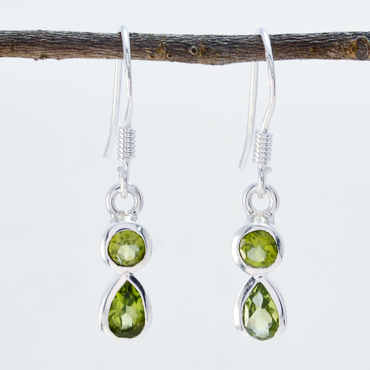 Peridot Middle Eastern Maya multiple Dangle Green 925 Silver Earring - Image 2