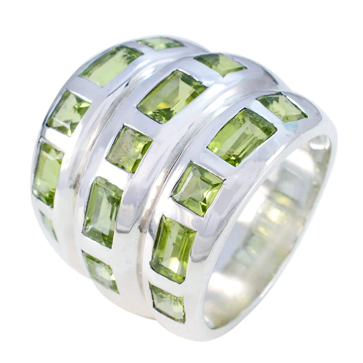 Peridot multiple Italian Sterling Silver Green Gems Chunky Cocktail Ring Jewellery - Image 2